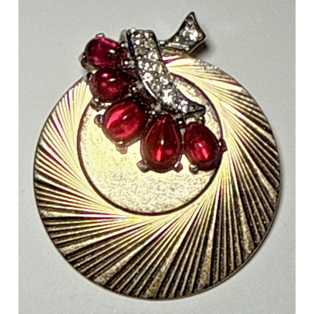 Vintage‎ Marcel Boucher Gold Tone Round Brooch with Red Rhinestone Detail J-2J